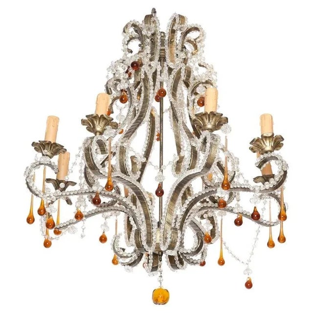 French Bagues Style Steel and Beaded Glass Chandelier For Sale In New York - Image 6 of 6