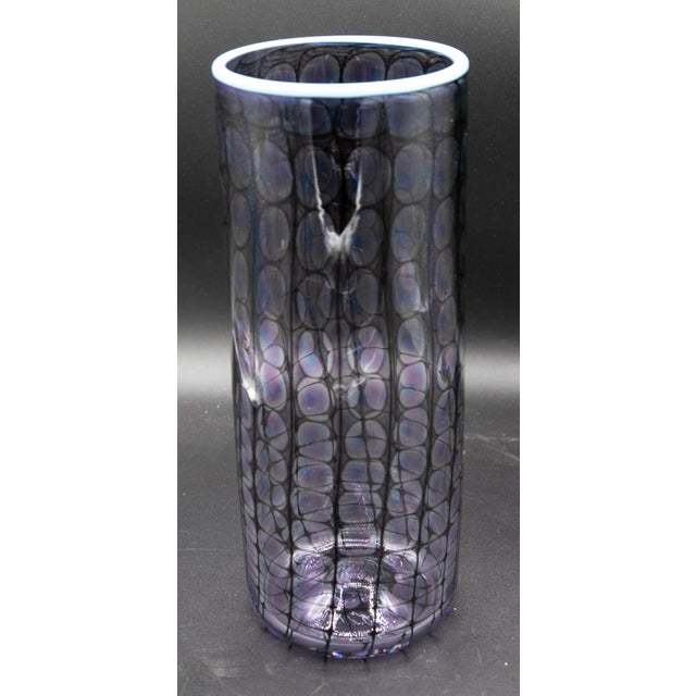 Contemporary Tom Philabaum Reptilian Series Iridescent Art Glass Vase – Signed 2000 – 11.5” H For Sale - Image 3 of 6