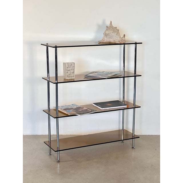 Brown Vintage Glass and Steel Shelf, 1970s For Sale - Image 8 of 9