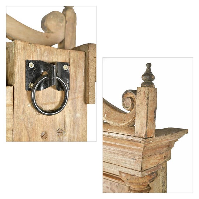 Tan Antique Indian Hand Carved Wood Double Door For Sale - Image 8 of 9