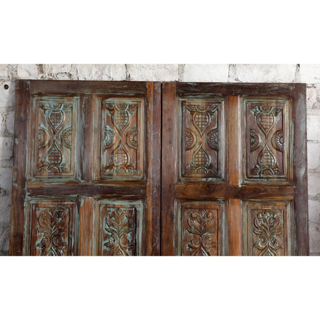 Vintage Carved Wood Doors | Rustic Farmhouse Barn Door With Architectural Detail 80x36 For Sale - Image 4 of 4