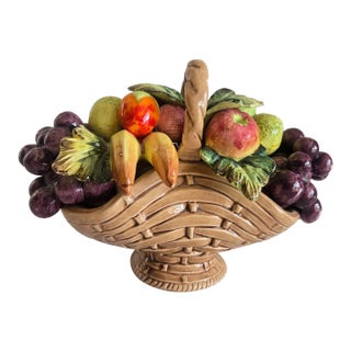 Vintage MCM Italian Majolica Fruit Basket Centerpiece For Sale