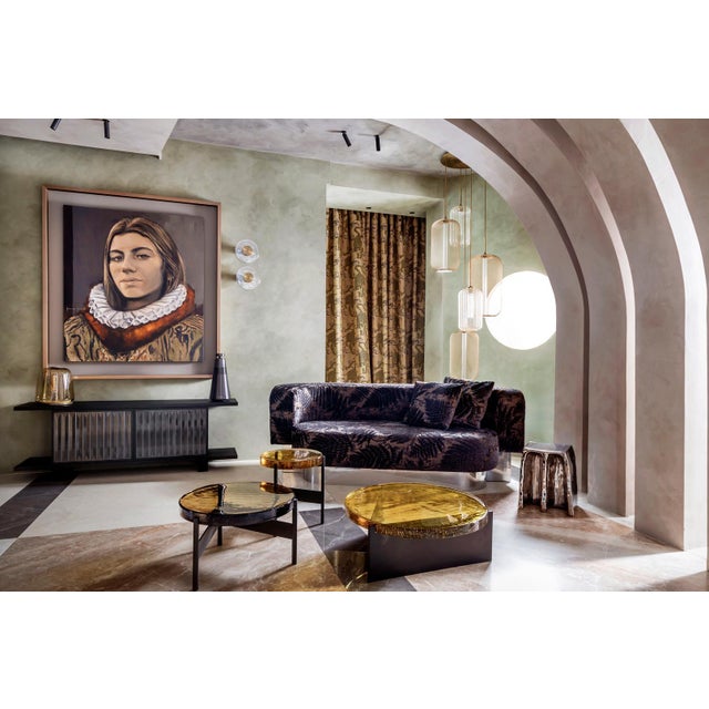 Alwa One Super Big Coffee Table with Amber Top & Brushed Stainless Steel Base by Sebastian Herkner for Pulpo For Sale - Image 4 of 5
