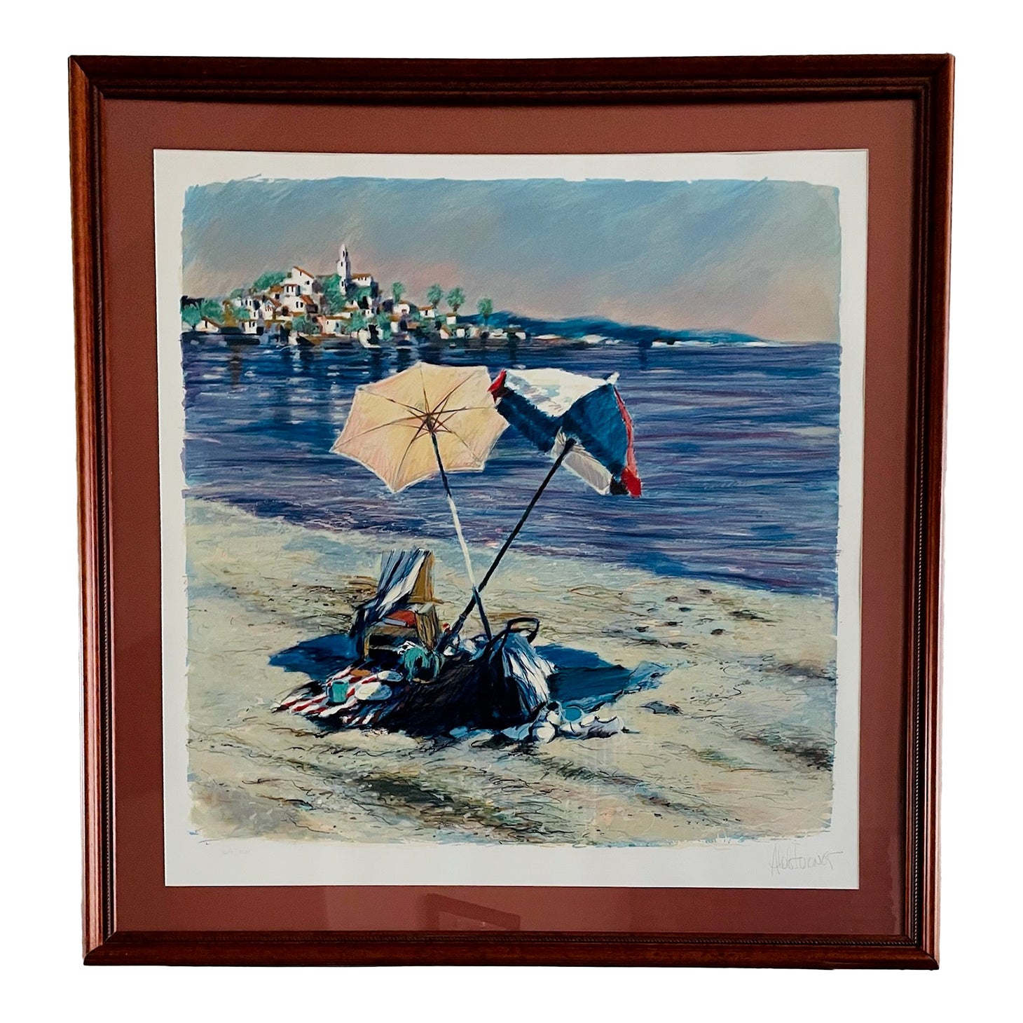 1980s Aldo Luongo Blue Coast Limited Edition Art Signed in Pencil