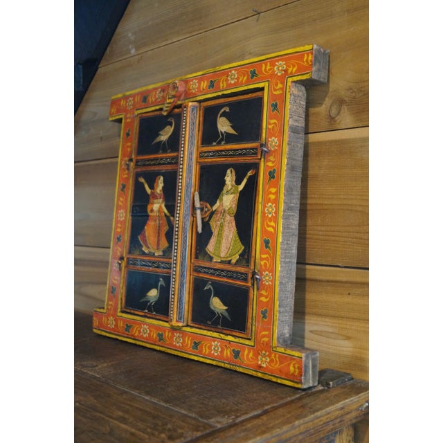Indian 1960s Hand Painted Gopis Indian Window Wall Hanging For Sale - Image 3 of 7