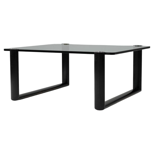 20th Century Italian Glass Coffee Table On Wooden Base For Sale - Image 15 of 18