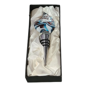 Vintage Art Glass Abstract Design Wine Bottle Stopper With Box