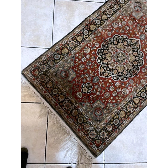 Vintage 1970s Handmade Indian Silk Rug 2.1' X 3.2' (64cm X 98cm) For Sale - Image 4 of 7