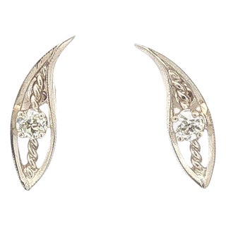 Mid 20th Century Pair of Twisted Leaf Diamond Earrings For Sale
