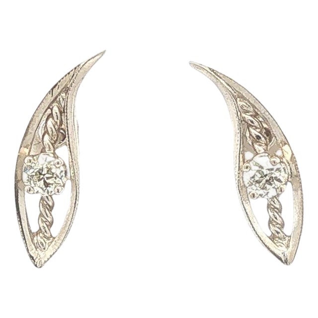 Mid 20th Century Pair of Twisted Leaf Diamond Earrings For Sale