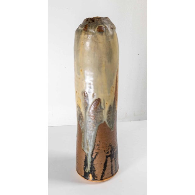 Mid-Century Modern Studio Art Pottery Vase in Japanese Style, Signed Illegibly For Sale - Image 4 of 12