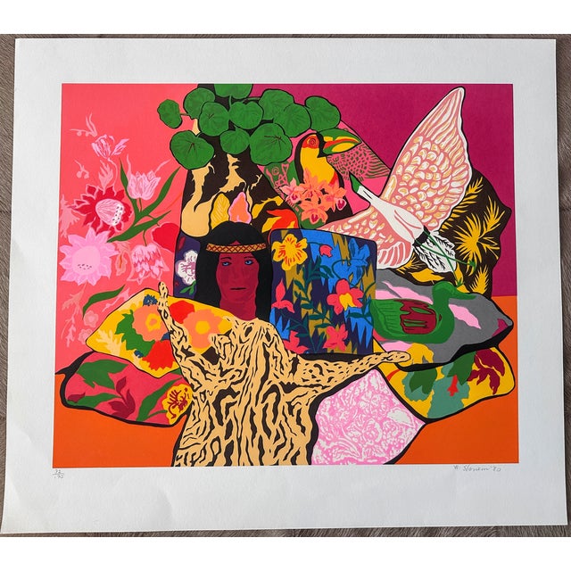 Original Signed Hunt Slonem Serigraph Pillow Jungle For Sale - Image 9 of 14