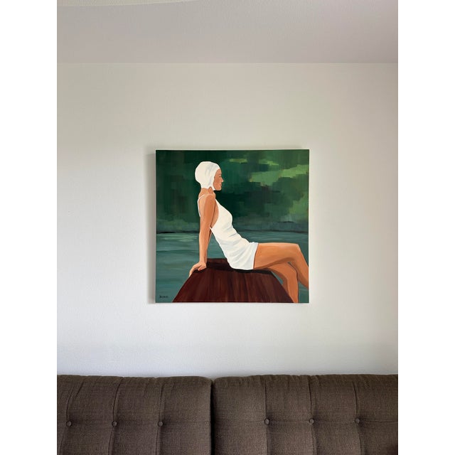 Textile "Lake View" Modern Original Oil Painting, by Jennifer Hohlfelder For Sale - Image 7 of 10