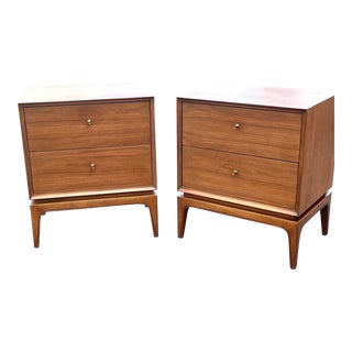 1970s Fine Pair Sculpted Walnut 2 Drawer Nightstands For Sale