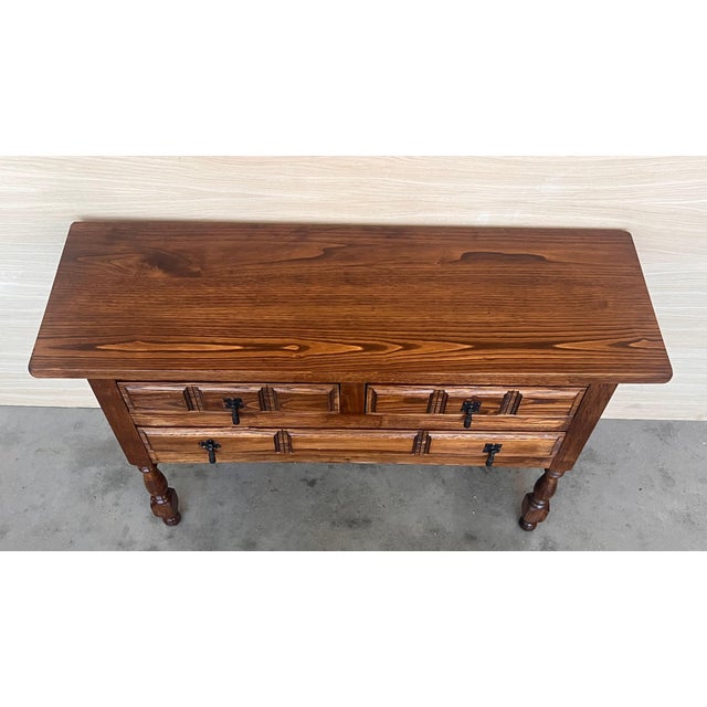 Wood 19th Century Catalan Spanish Carved Walnut Console Sofa Table, Four Drawers For Sale - Image 7 of 18