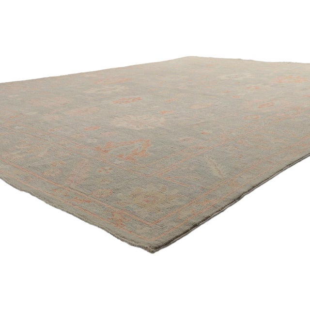 80913 Modern Vintage Style Oushak Area Rug with Soft Colors, 08'10 x 12'00. With its time-softened colors and effortless...
