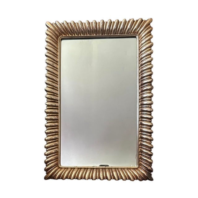 Brass 1950s Syroco Rococo Italian Style Mirror With Gilded Brass Gold Scalloped Border, Made in Syracuse, Ny, Usa For Sale - Image 8 of 8