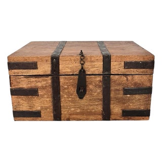Mid 20th Century Small Cedar Box With Iron Banding and Hardware For Sale