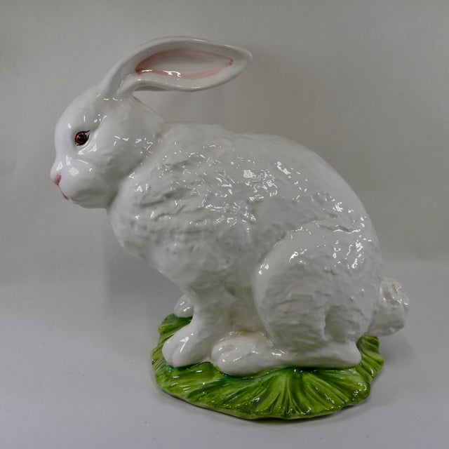 Realism Mid Century Italian Large White Majolica Ceramic Bunny Rabbit Statue For Sale - Image 3 of 10