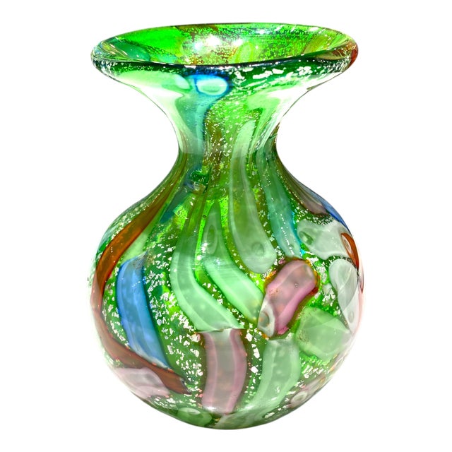 Emerald Murano Arte Vetraria Muranese AVeM Hand Blown Tutti Frutti Art Glass Vase For Sale - Image 8 of 15