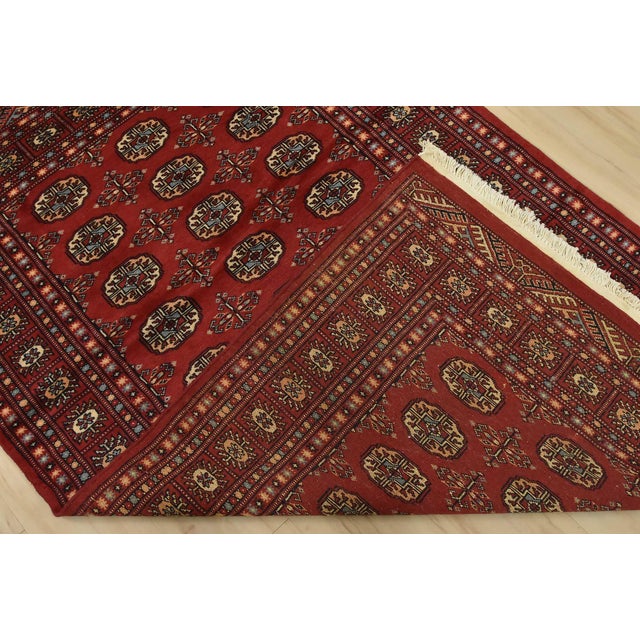 Bokhara Rug 4’1” X 6’4” Red Wool Tribal Hand-Knotted Oriental Carpet For Sale - Image 10 of 11