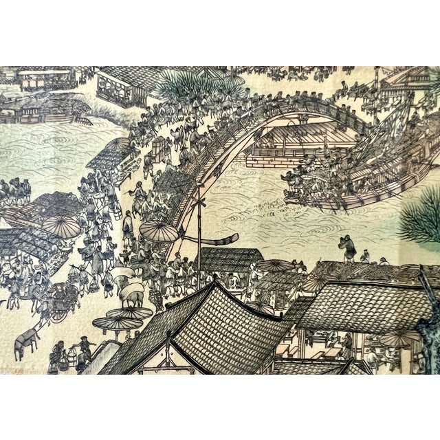 8.5' Long, "Along the River During the Qing Ming Festival", Epic Song Dynasty Scenic Chinese Study Piece, Silk Scroll Painting After Zhang Zeduan For Sale - Image 9 of 12