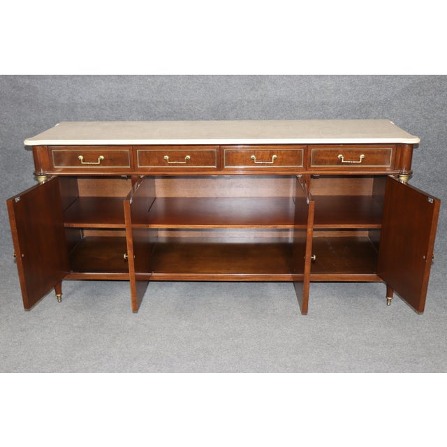 Maison Jansen 1970s Fine Shallow Depth Maison Jansen Style Directoire Marble Top Mahogany Sideboard For Sale - Image 4 of 15