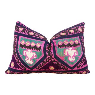 African Violet Suzani Lumbar Pillow For Sale