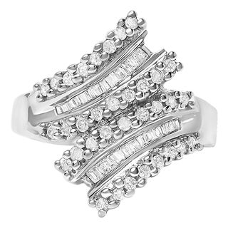 10K White Gold 1/2 Cttw Diamond Bypass Cocktail Ring, Size 7 For Sale