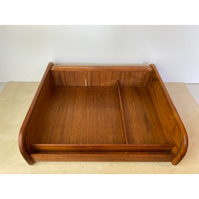 Vintage Teak Tambour Roll-Top Storage Box, Danish Modern Style For Sale In Seattle - Image 6 of 12
