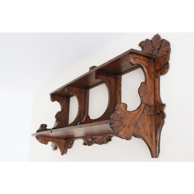 Antique Art Nouveau Ginko Wall Shelf in Walnut, France, 1900 For Sale - Image 4 of 16