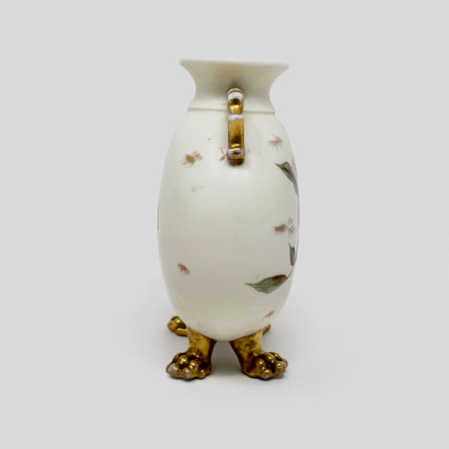 Ceramic Antique Rudolstadt Porcelain Footed Flask Vase - Hand-Painted Pink Floral & Gilt For Sale - Image 7 of 7