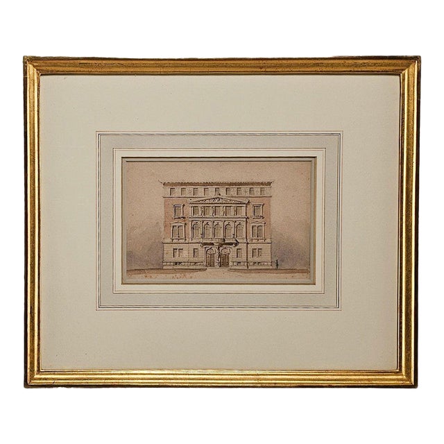 Neoclassical Architectural Drawing With Watercolor, Probably Circa 1800 For Sale