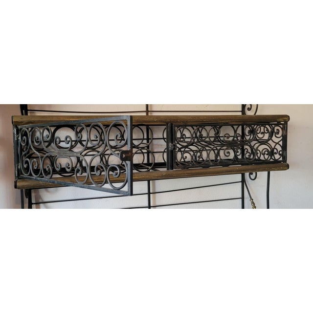 Early 20th Century Wrought Iron Baker’s Rack With Butcher Block Shelf & Wine Rack. By French Perfit Fils Ltd. For Sale - Image 12 of 18