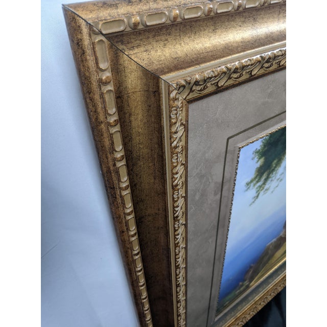 Late 20th Century Large Blue & Green “A Loggia at Amalfi” Landscape After C. F. Aagaard in Ornate Gold Frame For Sale - Image 9 of 14
