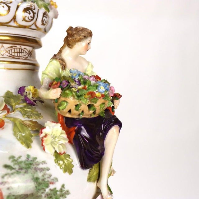 Large German Dresden Figural, Scenic & Floral Lidded Porcelain Palace Urn C1880 For Sale - Image 17 of 18