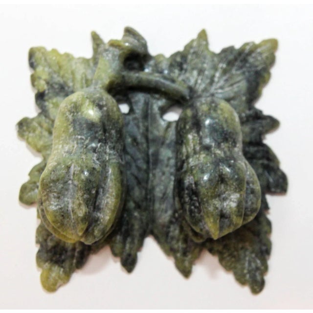 Celadon Vintage Chinese Jade Hand Carved Stone Amulet With Acanthus Flowers and Leaves For Sale - Image 8 of 13