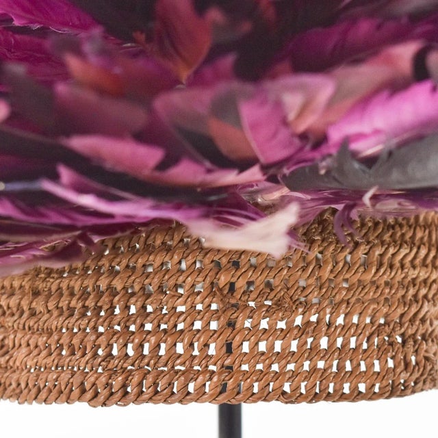 Early 20th Century Bamileke Juju Feather Headdress On Woven Basketry Cameroon For Sale - Image 4 of 7