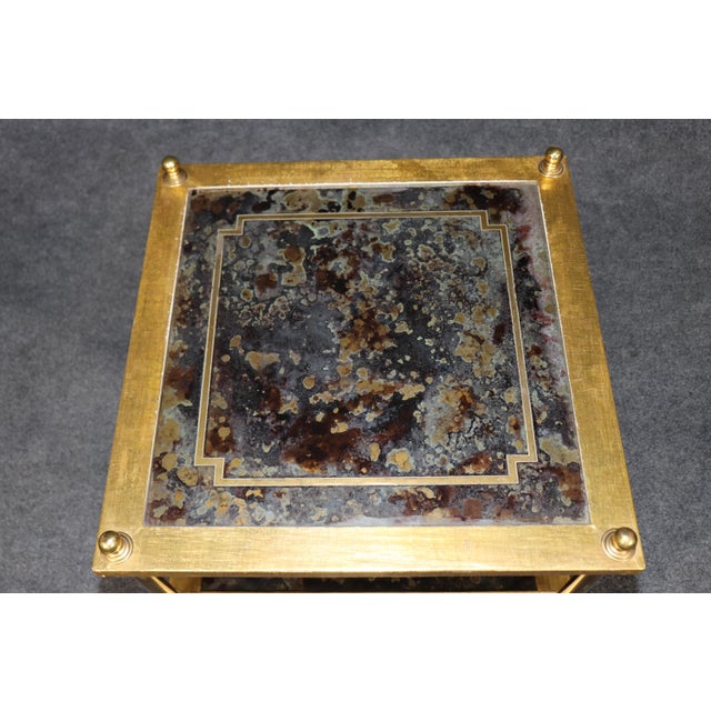 Pair Directoire Style Brass and Giltwood Eglomise Top End Tables For Sale In Philadelphia - Image 6 of 13