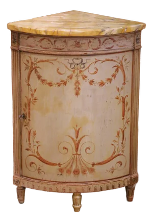 Early 20th Century Italian Venetian Painted Corner Cabinet With Marble Top