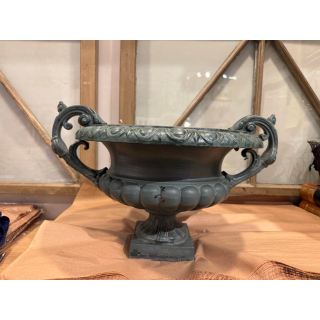 19th Century 19th Century Antique French Neoclassical Painted Cast Iron Garden Urn For Sale - Image 5 of 5