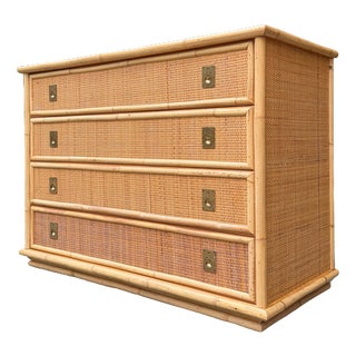Rattan Bamboo Chest of Drawers with Brass Handles from Dal Vera, Italy For Sale