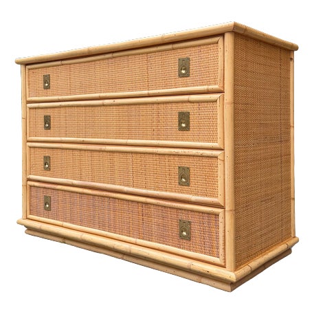 Rattan Bamboo Chest of Drawers with Brass Handles from Dal Vera, Italy For Sale