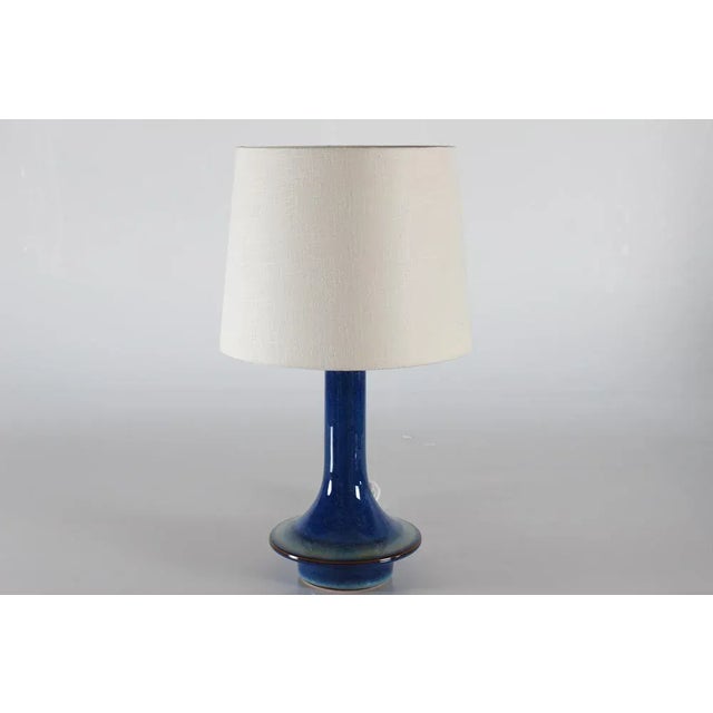 Danish Sculptural UFO Shaped Table Lamp in Blue Glaze from Søholm, 1960s For Sale - Image 4 of 9