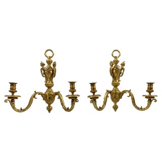 19th Century Two-Branch Candelabra Sconces in Ormolu, Set of 2 For Sale