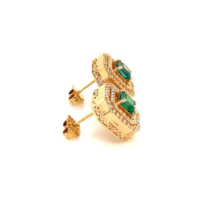Natural Emerald Diamond Earrings 14k Gold 1.52 TCW Certified For Sale In New York - Image 6 of 12