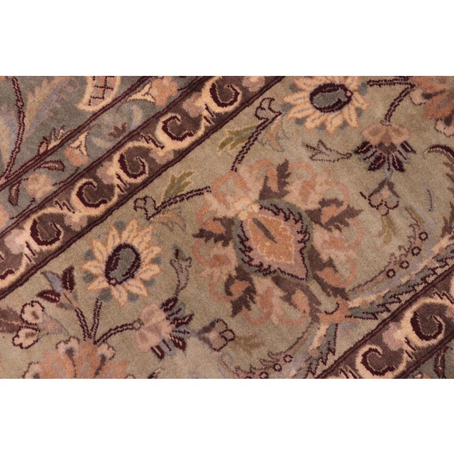 1990s Shabby Chic Agra Pak-Persian Green/Brown Wool Rug - 10'1'' X 14'3'' For Sale - Image 5 of 8