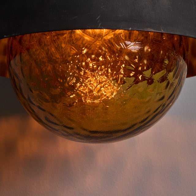 1970s Patinated Metal and Textured Amber Glass Outdoor Sconce Attributed to Hans Agne Jakobsson For Sale - Image 12 of 17