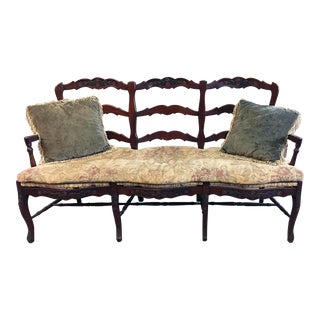 French Provincial Rush Triple Seat Ladder Back Hall Bench For Sale