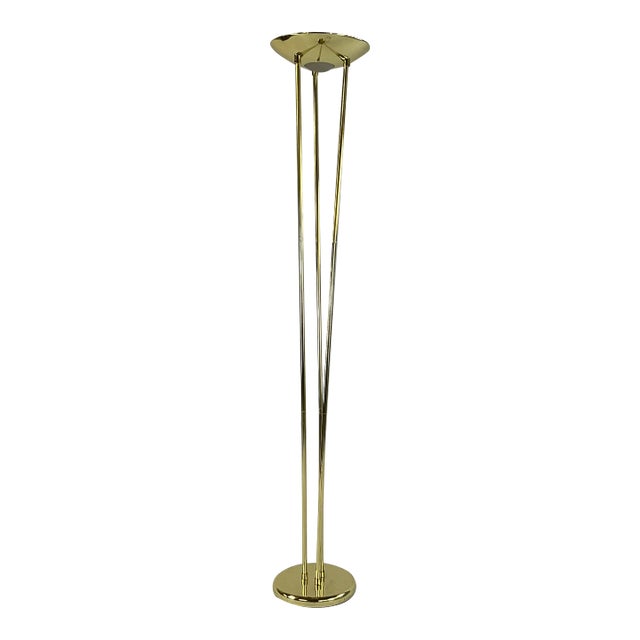 1970s Vintage Modern Art Deco Torchiere Halogen Bulb Floor Lamp. For Sale